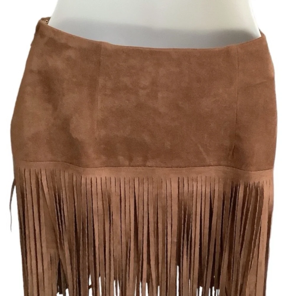 Fornia Women's Faux Suede Fringe Mini Skirt